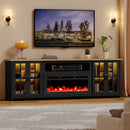 EROMMY 97 Inch Fireplace TV Stand with 42" Electric Fireplace, Fireplace Entertainment Center Media Console, Long TV Stand for Living Room, Television Stands for 100 Inch TV, Black