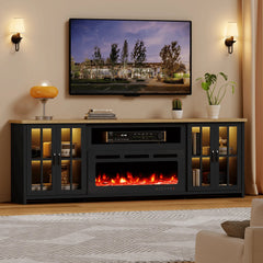 EROMMY 97 Inch Fireplace TV Stand with 42" Electric Fireplace, Fireplace Entertainment Center Media Console, Long TV Stand for Living Room, Television Stands for 100 Inch TV, Black
