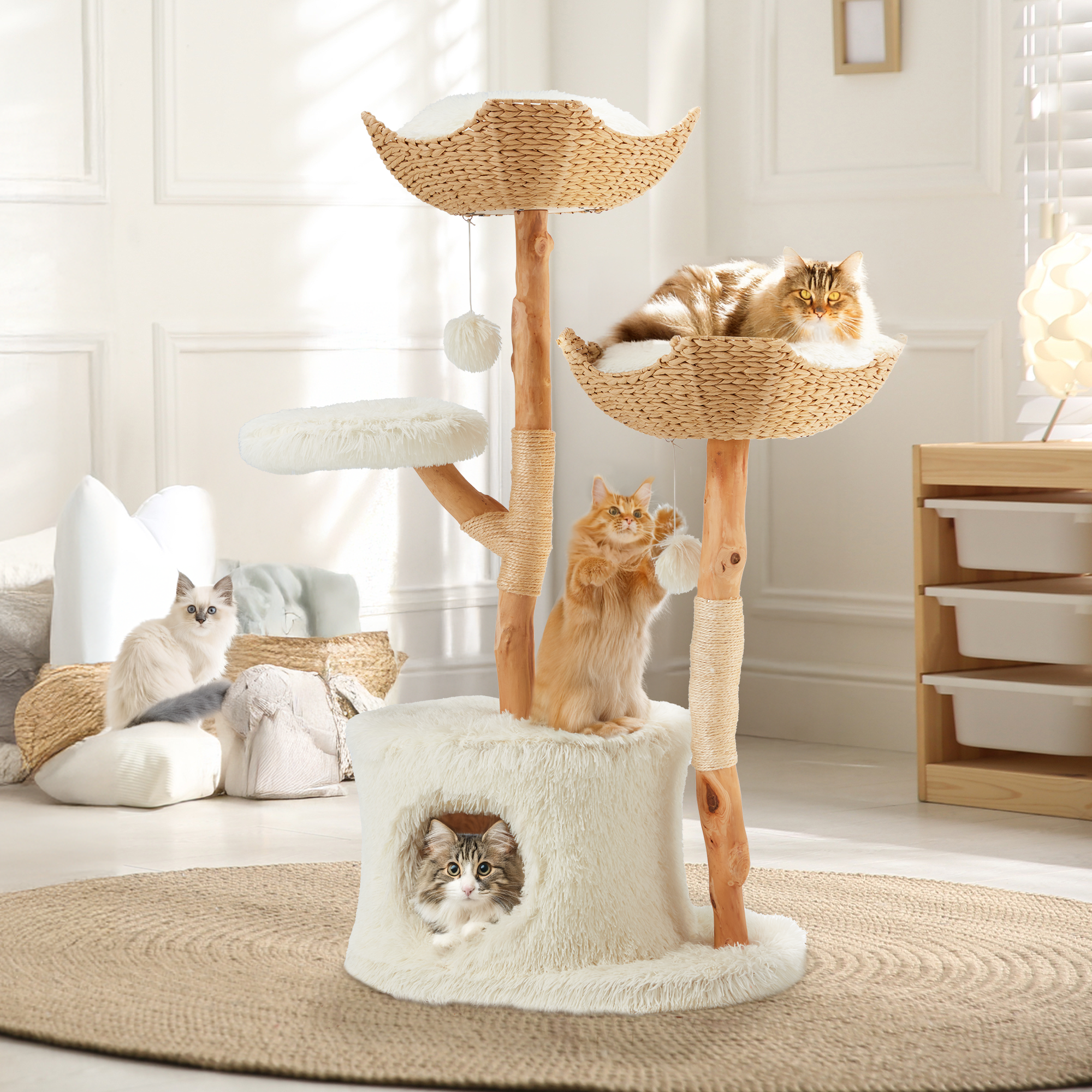 Tall Cat Tower Natural Wood EROMMY – Erommy - Main Image