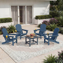 EROMMY 3-Position Adjustable Adirondack Chairs Set of 4, 400LBS HDPE Folding Outdoor Chairs with Cup Holder, Navy Blue