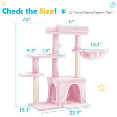 EROMMY 33 inches Multi-Level Cat Tree Cat Tower for Indoor Cats, Cat Condo with Scratching Post, Pink-Erommy