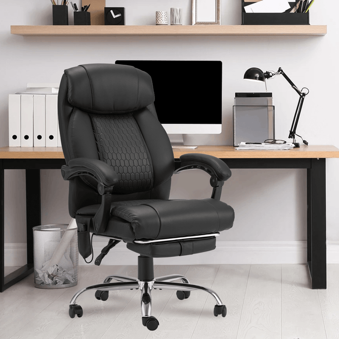 Erommy Executive Heat and Massage Reclining Leather Ergonomic Office Chair Black-Erommy