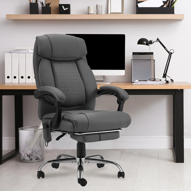 Erommy Executive Heat and Massage Reclining Leather Ergonomic Office Chair Gray-Erommy