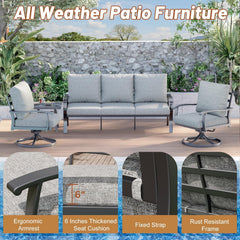 EROMMY 5 Pcs Outdoor Swivel Rocker Patio Chairs with Ottomans and Coffee Table, Gray