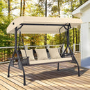 EROMMY 3-Person Outdoor Wicker Porch Swing Bed for Patio Khaki-Erommy