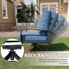 EROMMY Patio Furniture Sets 5 PCS Outdoor Metal Conversation Sets with 2-Seat Sofa, Blue