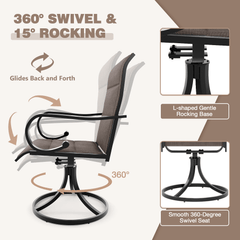 EROMMY Swivel Outdoor Chairs Set of 2, High Back Padded Textilene Patio Dining Chairs with Metal Frame, Brown