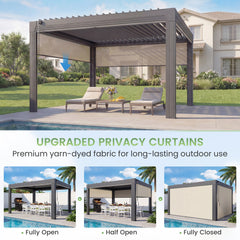 EROMMY 12' x 12' Louvered Pergola with Pull-Down Screens, Aluminum Outdoor Pergola with Retractable Roof for Patios, Decks & Backyards, Black