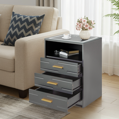 EROMMY LED Nightstand with Wireless Charging, Smart Bedside Table with Drawers & Adjustable LED Lights, Gray-Erommy