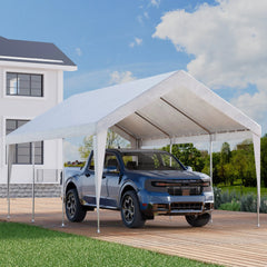 EROMMY Carports 12x20 heavy duty, Rainproof & UV Protected Garage Top Tarp Shelter Cover, Outdoor Portable Garage for Car, Boat Tent, White