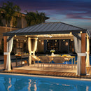 EROMMY 12' x 16' Luxury Ultra-Thick Columns and Beams Hardtop Gazebo with Faux Wood Grain Aluminum Frame, Vertical Stripe Galvanized Steel Single Roof-Erommy