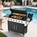 EROMMY Upgraded 60,000 BTU Stainless Steel Burner Barbecue Grill, 6 Burner BBQ Propane Gas Grill with Side Stove & Cast Iron Grates for Patio, Camping, Outdoor Cooking