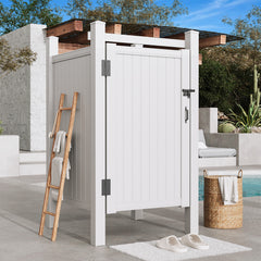 EROMMY 80.75"H x 45.75"W x 45.75"L White PVC Outdoor Shower Enclosure with Door, Weatherproof Privacy Stall for Pool & Beach, Durable Vinyl Construction(Flat-panel)