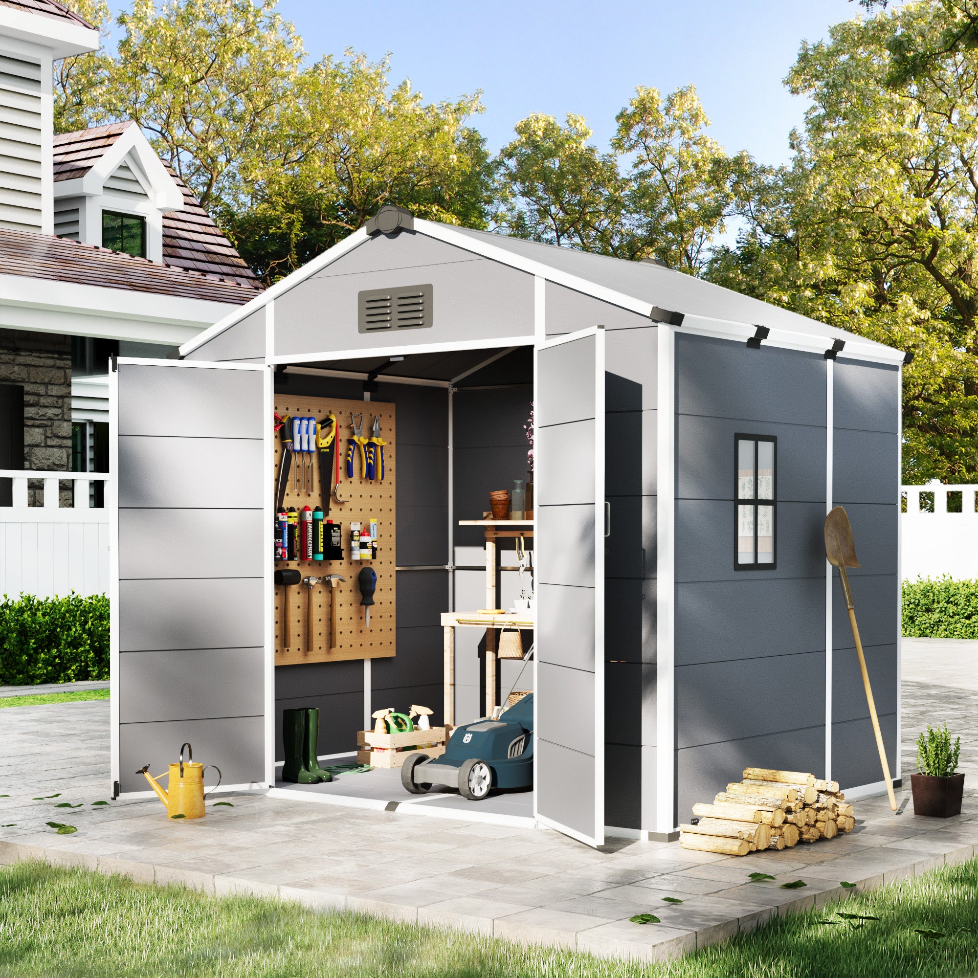 8x6 FT Outdoor Storage Shed, Weather-Resistant Shed with Lockable