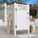 EROMMY 80.75"H x 45.75"W x 45.75"L White PVC Outdoor Shower Enclosure with Door, Weatherproof Privacy Stall for Pool & Beach, Durable Vinyl Construction(Grid-panel)