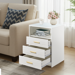 EROMMY LED Nightstand with Wireless Charging, Smart Bedside Table with Drawers & Adjustable LED Lights, White-Erommy