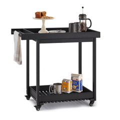 EROMMY 2-Tier Kitchen Cart Island, HDPE Rolling Kitchen Island, Kitchen Carts on Wheels with Storage and Handle, Black