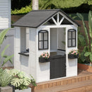 EROMMY Wooden Playhouse for Kids, Outdoor Garden Pretend Play Games, Adventure Cottage, with Working Door, Windows, Service Station, Flowers Pot Holders, White
