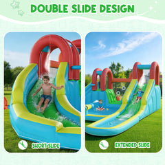 EROMMY Inflatable Water Slide,10 in 1 Double Water Slide Bounce House for Kids 3-12 with Blower, Splash Pool, Water Cannon, Climbing Wall, Basketball Hoop for Kids Indoor Outdoor Backyard
