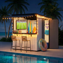 EROMMY 7x6 FT Outdoor Storage Shed with Foldable Bar Counter & Hydraulic Support Overhang, Metal Shed Backyard Bar Cabana, Lockable Small Shed for Outdoor Storage