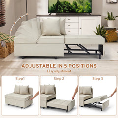 EROMMY 3-in-1 Sleeper Sofa Chair Bed, 5-position Adjustable Backrest Pull Out Sofa Bed With Faux Linen Sofa Fabric, Chair Bed, Beige-Erommy