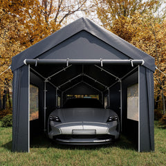 EROMMY Carport, 10' x 20' Heavy Duty Carport with Roll-up Windows,Portable Garage with Removable Sidewalls, Car Canopy for Truck, Tractor, Boat, Gray