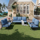 EROMMY Patio Furniture Sets 5 PCS Outdoor Metal Conversation Sets with 2-Seat Sofa, Blue