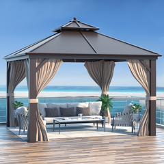 EROMMY 12'x12' Hardtop Gazebo Canopy Galvanized Steel Pergolas with Netting & Curtains - Erommy