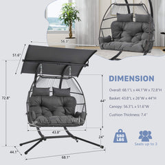 EROMMY Double Hanging Egg Chair with Stand, Wicker Loveseat Swing, Gray
