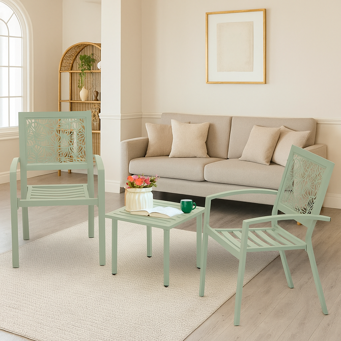 EROMMY 3-Piece Outdoor Bistro Set ¨C Metal Chairs & Table, Sage Green-Erommy