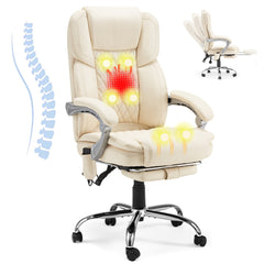 EROMMY Executive Office Chair, Ergonomic Desk Chair Big and Tall Massage and Heated, White-Erommy