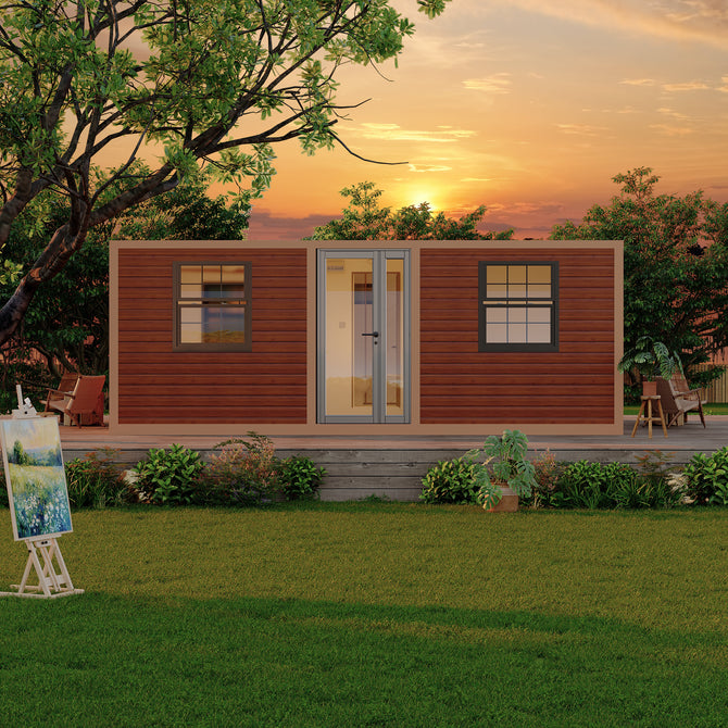 EROMMY Modern 20ft 2 Bedroom Folding House with Fully Equipped Bathroom, Portable Pre Built Container Home, Customizable Prefab Home for Outdoor Living-Erommy