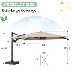 EROMMY 10 x 13 Outdoor Large Offset Umbrella - Beige-Erommy