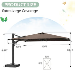 EROMMY 10 x 13 Outdoor Large Offset Umbrella - Brown-Erommy