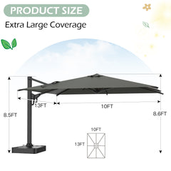 EROMMY 10 x 13 Outdoor Large Offset Umbrella - Gray-Erommy