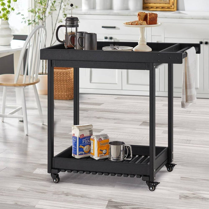 EROMMY 2-Tier Kitchen Cart Island, Rolling Kitchen Island, Kitchen Carts on Wheels with Storage and Handle, Black-Erommy