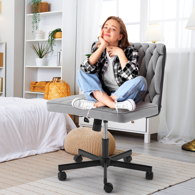 EROMMY Height Adjustable Criss Cross Chair with Wheels, Indoor Furniture Chairs, Cross-legged Armless Swivel Home Office Chair, Grey-Erommy