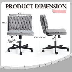 EROMMY Height Adjustable Criss Cross Chair with Wheels, Indoor Furniture Chairs, Cross-legged Armless Swivel Home Office Chair, Grey-Erommy