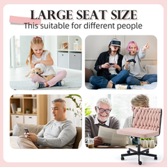 EROMMY Height Adjustable Criss Cross Chair with Wheels, Indoor Furniture Chairs, Cross-legged Armless Swivel Home Office Chair, Pink-Erommy