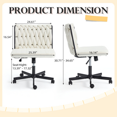 EROMMY Height Adjustable Criss Cross Chair with Wheels, Indoor Furniture Chairs, Cross-legged Armless Swivel Home Office Chair, White-Erommy