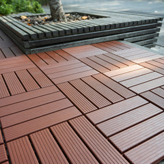 Erommy 44 PCS Interlocking Deck Tiles 12" x 12" – Brown Waterproof PP Flooring for Patio, Balcony, Bathroom, Garden & Poolside, Non-Slip, Easy DIY, Indoor Outdoor All-Weather Use-Erommy