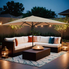 EROMMY Outdoor Patio Umbrella with Easy Button Click Mechanism, Ideal for Gardens and Parties, Beige-Erommy