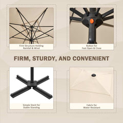 EROMMY Outdoor Patio Umbrella with Easy Button Click Mechanism, Ideal for Gardens and Parties, Beige-Erommy