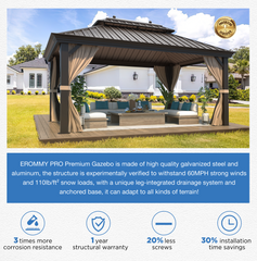 EROMMY 12X20 Hardtop Gazebo with Netting for Deck and Patio-Erommy
