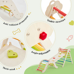 EROMMY 7-in-1 Wooden Climbing Toys for Toddlers, Montessori Indoor Playground Set, Rainbow-Erommy