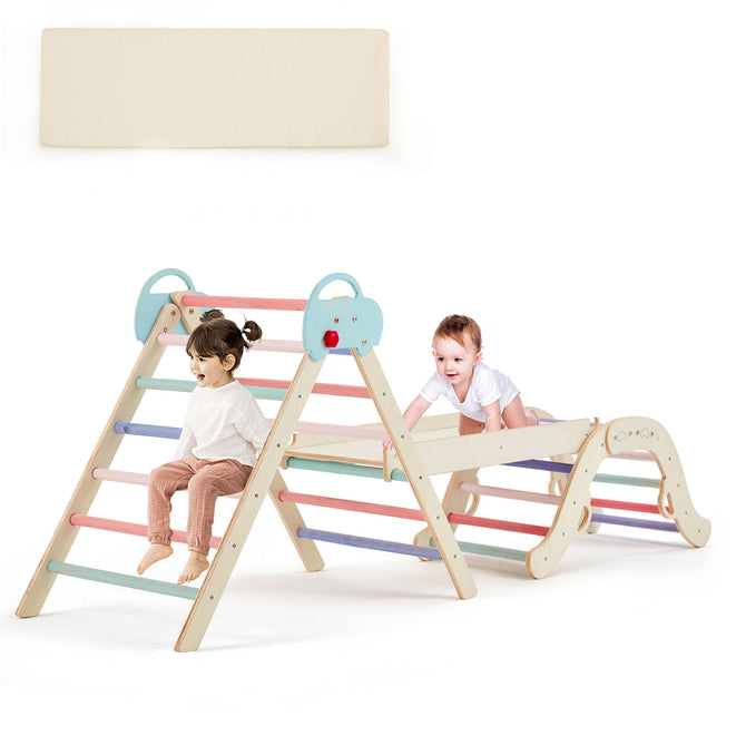 EROMMY 7-in-1 Wooden Climbing Toys for Toddlers, Montessori Indoor Playground Set, Light Color-Erommy