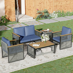 EROMMY 5 Pieces Outdoor Metal Furniture Set with Coffee Table & Side Table, Blue-Erommy