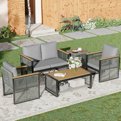 EROMMY 5 Pieces Outdoor Metal Furniture Set with Coffee Table & Side Table, Grey-Erommy