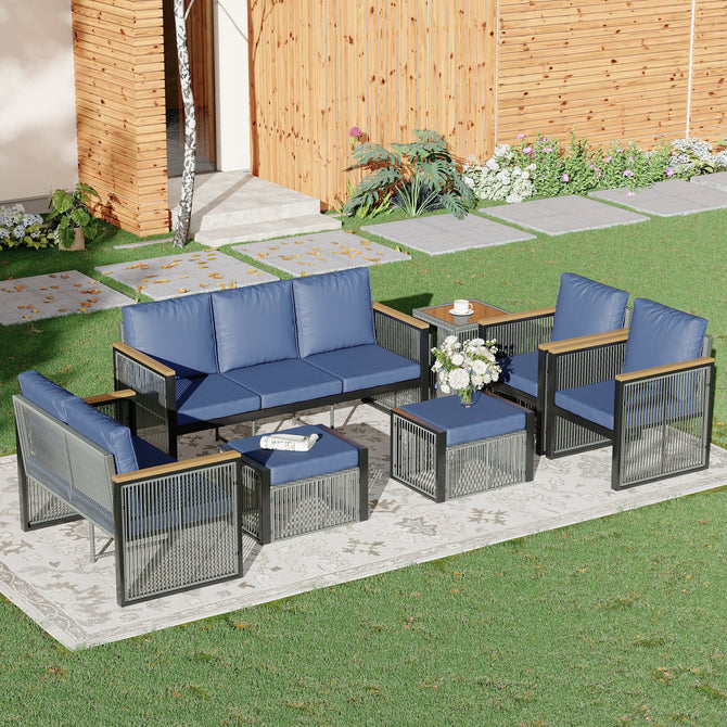 EROMMY 7 Piece Outdoor Sectional Patio Conversation Set, All Weather Outdoor Couch Set Patio Sofa Set for Deck, Lawn, Blue-Erommy