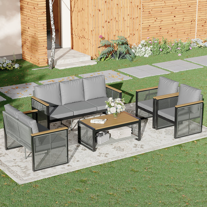 EROMMY 5 Pieces Patio Set Outdoor Furniture Sets Modern Chair Conversation Sets with Coffee Table for Yard and Bistro, Grey-Erommy